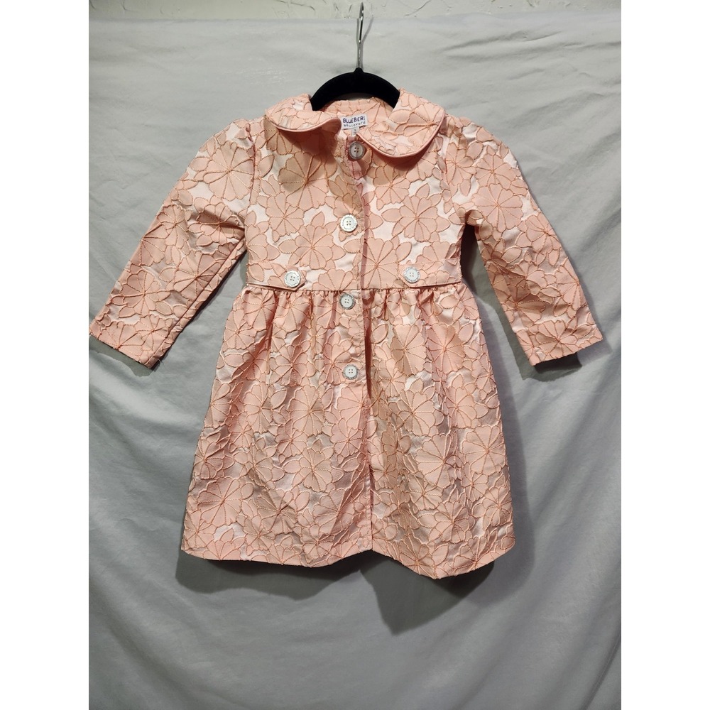 Bluberi Boulevard Girls Pink Swing Coat‎ Size 5 Textured Jacquard Valentines Day